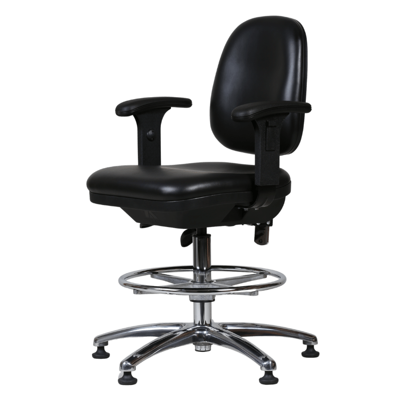 7P Cleanroom ESD Chair - Aluminium Base - ESD Glides - Black