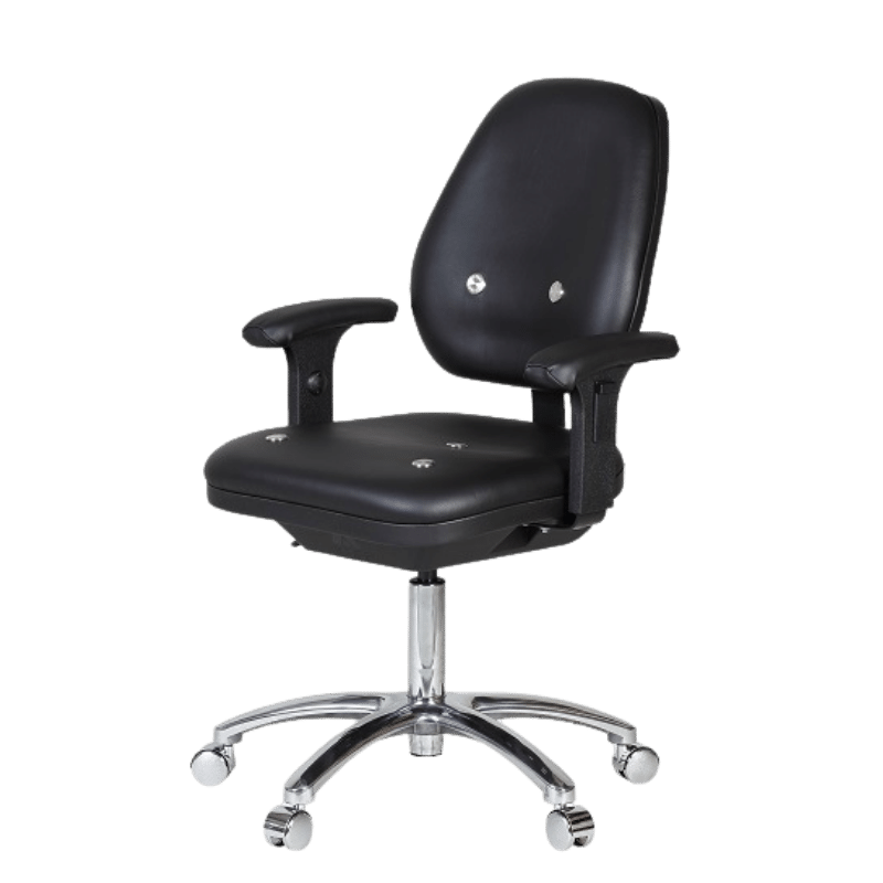 9G Cleanroom ESD Chair - Armrest - Aluminium Base - Metal Castors - Black
