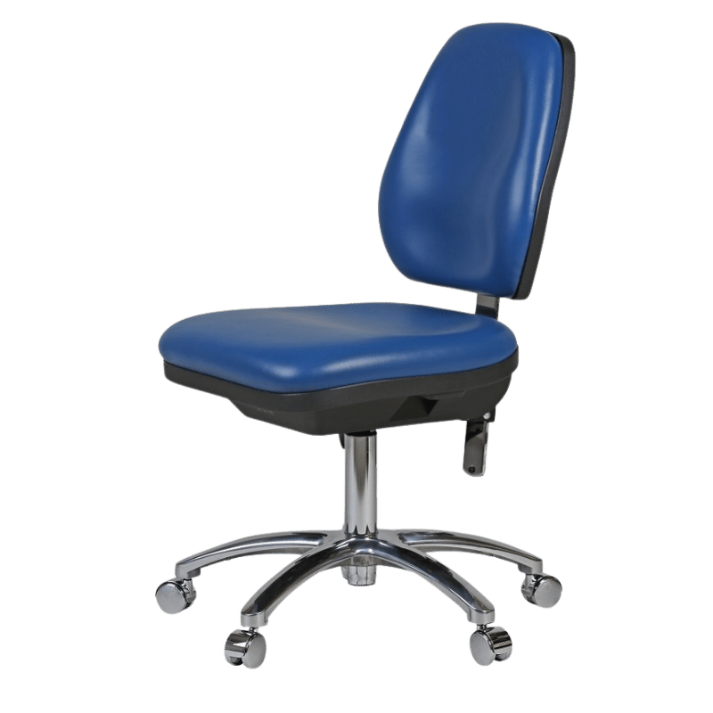 9P Cleanroom ESD Chair - Aluminium Base - Metal Castor - Blue