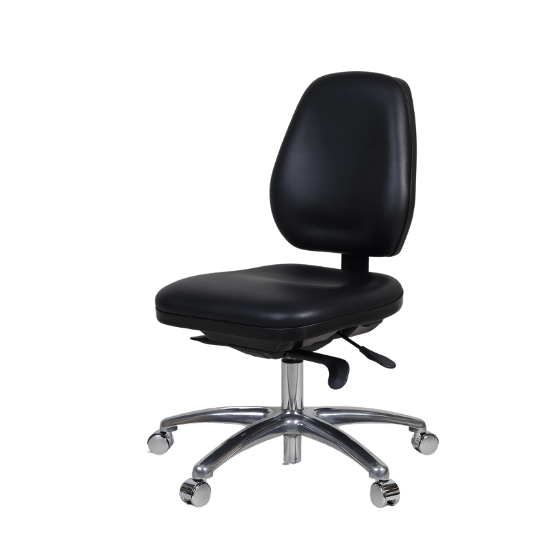 9S Cleanroom ESD Chair - Aluminium Base - Metal Castor - Black Vinyl