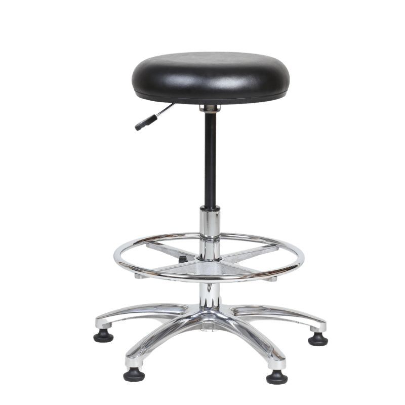 Technical S1 Cleanroom Stool - Footring - Aluminium Base - Glides - Black